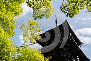 Pagoda of Shinnyo-do Temple with fresh verdure, Kyoto, Japan