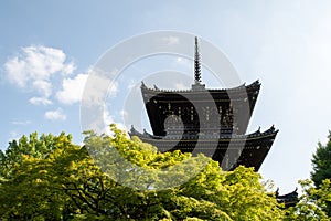 Pagoda of Shinnyo-do Temple with fresh verdure, Kyoto, Japan