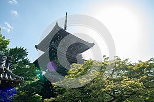 Pagoda of Shinnyo-do Temple with fresh verdure, Kyoto, Japan