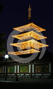 Pagoda in Shitennoji temple at night