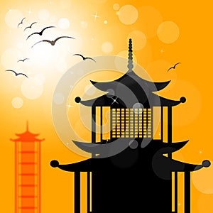 Pagoda Silhouette Indicates Religion Asia And Oriental