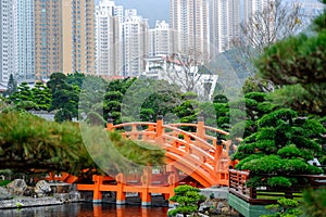 Pagoda style Chinese architecture Perfection in Nan Lian Garden, Hong Kong, China.