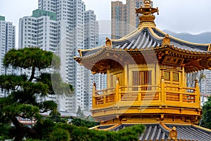 Pagoda style Chinese architecture Perfection in Nan Lian Garden, Hong Kong, China.