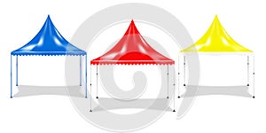 Pagoda tent color vector mockup. Colour promotional canopy, folding event marquee. Pop-up gazebo template. Realistic vector