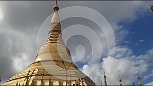 Pagoda, time lapse view of famous Buddhist landmark in Yangon, Myanmar Burma