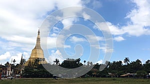 Pagoda, time lapse view of famous Buddhist landmark in Yangon, Myanmar Burma