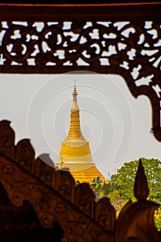 Pagoda in the town of Bago, Pegu. Myanmar. Burma.