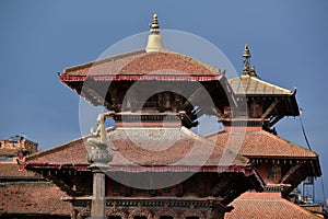 Pagoda type roof in Durbar square. Patan, Nepal