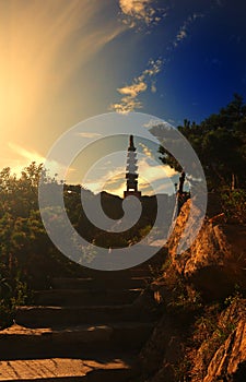 Pagoda under the setting sun