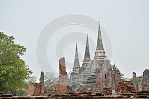 pagoda of Wat Phra Si Sanphet or temple of the holy, splendid Omniscient in sky background