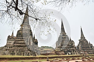 pagoda of Wat Phra Si Sanphet or temple of the holy, splendid Omniscient in sky background