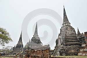 pagoda of Wat Phra Si Sanphet or temple of the holy, splendid Omniscient in sky background