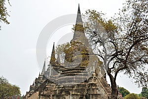 pagoda of Wat Phra Si Sanphet or temple of the holy, splendid Omniscient in sky background