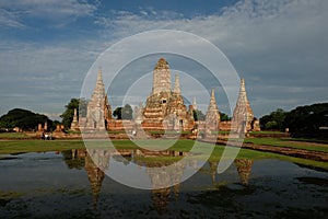 Pagoda and Water Reflection at Wat Chai Watthanaram.