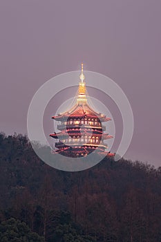 Pagoda at West Lake at twilight, Hangzhou, China