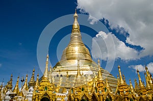 Pagodas encircle the gilded stupa of Shwedagon Pagoda