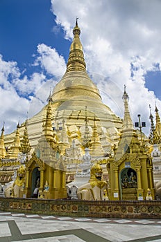 Pagodas encircle the gilded stupa of Shwedagon Pagoda photo