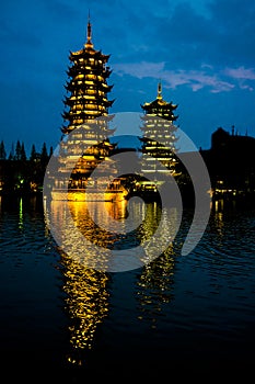 Pagodas Guilin, China, Sun and Moon Pagodas, Guangxi, China photo