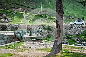 Pahalgam, Jammu & Kashmir, India: Dated- August 20, 2018: A Hyundai Creta SUV car parked on a dusty road in a health resort full