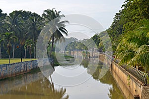 Pahang River bank in Pekan town in Malaysia photo