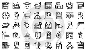 Paid parking icons set, outline style