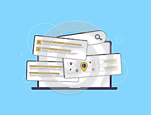Paid results and organic search results on SERP. SEO optimization, local search ranking and text-based ads improve photo