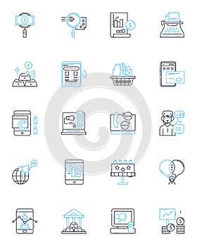 Paid search linear icons set. PPC, AdWords, SEM, BingAds, Cost-per-click, Displayads, Keyword line vector and concept photo