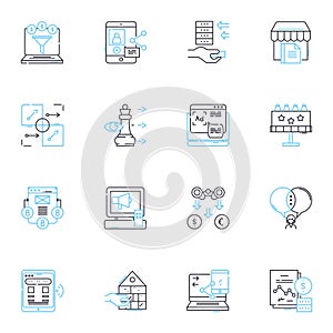 Paid search linear icons set. PPC, AdWords, SEM, BingAds, Cost-per-click, Displayads, Keyword line vector and concept photo