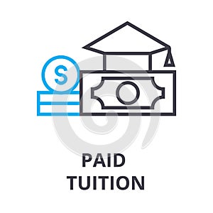 Paid tuition thin line icon, sign, symbol, illustation, linear concept, vector