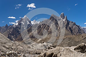 Paiju peak and Uli Biafo peak behind Baltoro glacier, K2 trek, S