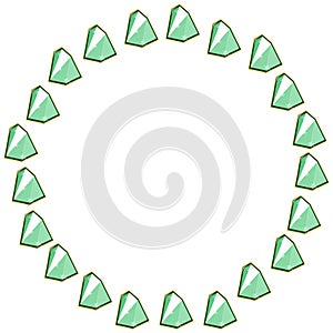 Pail green emerald crystal gems circle frame isolated on white background
