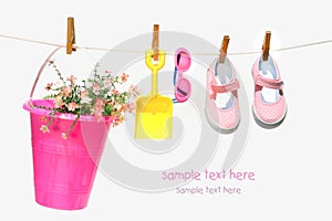 Pail,sunglasses and shoes for child photo