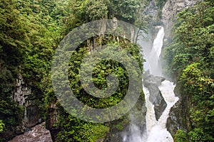 Pailon del Diablo waterfall in the Andes photo