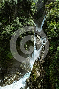 Pailon del Diablo waterfall in Banos, central Ecuador photo