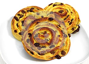 Pain au Raisin, Sweet bread against White Background