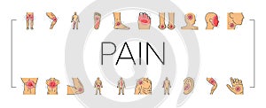 pain body ache health back icons set vector