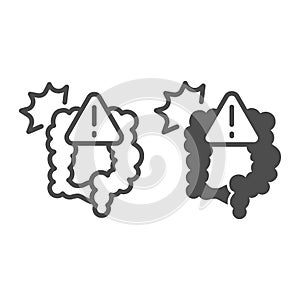 Pain and bowel problems line and solid icon, officesyndrome concept, pain, bowel problems vector sign on white