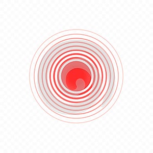 Pain circle. Isolated bold vector red ring from thin to thick. Symbol throbbing pain. Vector illustration on green