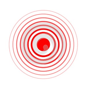 Pain circle red icon for medical painkiller drug medicine. Vector red circles target spot symbol for pill medication photo