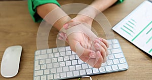 Pain in hand with human wrist injury and arthritis office syndrome