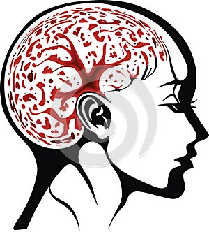 Pain in the head, brain and synapses, cognitive problems, mental deficit. Aneurysm. Face side view
