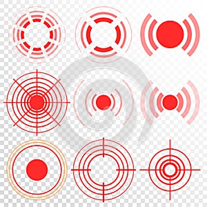 Pain Icon Set Vector. Circle. Ache, Hurt, Anguish. Symbol Throbbing Pain. Isolated Illustration