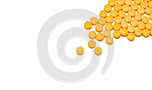 Pain killer tablets pills on white background. Healthcare concept. Painkiller medicine. NSAIDs for anti-inflammation.