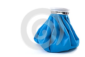 Pain management concept with an Ice pack isolated on white with copy space and a clipping path. An icepack is a bag filled with