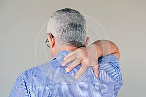 Pain in the neck of male from fatigue