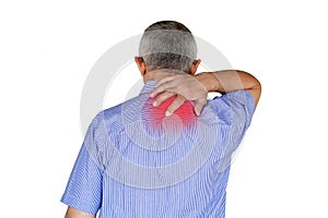 Pain in the neck of male from fatigue