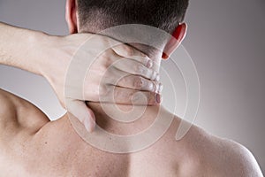 Pain in the neck. Man with backache. Pain in the man's body