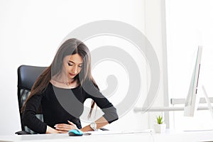 Pain. Pregnant Business Woman Working at Office Motherhood Sitting Tired