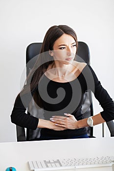 Pain. Pregnant Business Woman Working at Office Motherhood Sitting Tired