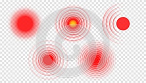 Pain red circle or localization mark, aching place sign